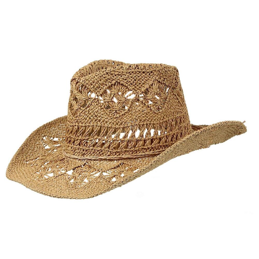 6633 Men & Women's Summer Cowboy Cowgirl Straw Hat Hollow Out Woven Roll Up
